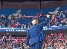  ?? EVAN VUCCI/ASSOCIATED PRESS ?? President Donald Trump arrives onstage to speak at a campaign rally at the BOK Center Saturday in Tulsa, Oklahoma.