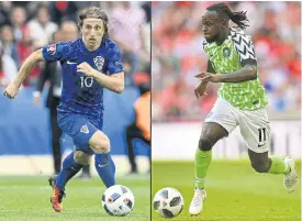  ??  ?? Croatia midfielder Luka Modric, left, and Nigeria midfielder Victor Moses.