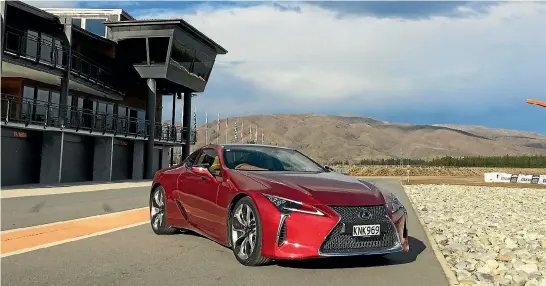  ??  ?? The sensuous-looking Lexus LC500 coupe poses at Highland Park motorsport track at Cromwell.