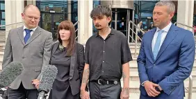  ?? Ted Hennessey/PA Wire ?? Anna’s sister Katareyna Glowacka and friend Jack Maskell, centre, speak to the media outside Kingston Crown Court