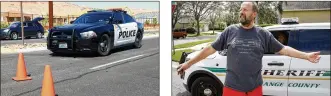  ?? JOHN RAOUX / ASSOCIATED PRESS ?? LEFT: A Mesquite Police Department vehicle blocks access on Monday in the Sun City Mesquite community where suspected Las Vegas gunman Stephen Paddock lived in Mesquite, Nevada. GETTY IMAGES RIGHT: Eric Paddock, brother of Las Vegas gunman Stephen...