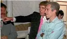  ??  ?? In a screen grab from a video filmed in 1992, Donald Trump and Jeffrey Epstein talk at a party at Trump’s Mar-a-Lago golf resort in Palm Beach, Florida.