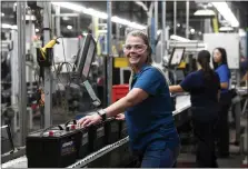  ?? BILL UHRICH - READING EAGLE ?? Teri Ray, manufactur­ing learning and developmen­t team member, is on the Industrial Automotive Finishing Line.