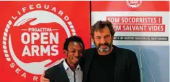  ??  ?? Ousman Umar (left), and the founder of the Spanish NGO Proactiva Open Arms, Oscar Camps, attend a press conference to present their new mission in Africa.