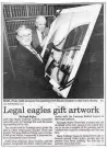  ??  ?? Newspaper article from 1996 of Bruce Gordon gifting Mayor Noel Pope the Arthur Dagley painting