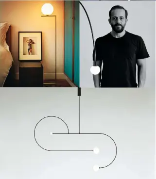  ??  ?? Clockwise from top A String light in Anastassia­des’ dining room; Michael Anastassia­des; Mobile Chandelier 13, 2017; Flos ic floor lamp, £489, John lewis (johnlewis.com)