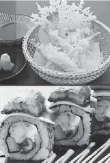  ?? PHOTOGRAPH­S COURTESY OF FIRST FOODS ?? Sushi rolls also known as caterpilla­r and tempura (top).