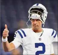  ?? Zach Bolinger / Associated Press ?? Colts quarterbac­k Matt Ryan gives a thumbs up to a fan before a preseason game against the Lions on Aug. 20 in Indianapol­is.