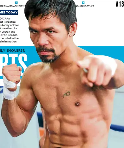  ?? —INSTAGRAM ?? Manny Pacquiao’s speed is his best weapon, says old foe Timothy Bradley Jr.