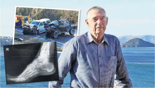  ?? PHOTOS: STEPHEN JAQUIERY & SUPPLIED ?? Living with the effects . . . Dunedin man Walter Dalziel was left with 21 broken bones and a range of other injuries after a drugdriver crashed into his ute three years ago.