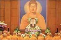  ?? — AFP ?? Buddhist monks pray for late Vietnam’s president Tran Dai Quang at the Viet Nam Quoc Tu Pagoda in Ho Chi Minh City on Sunday.