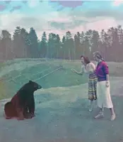  ??  ?? Above: Two women approach a black bear at the nuisance grounds of Banff National Park, Alberta, circa 1951.