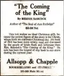  ?? (Democrat-Gazette archives) ?? By 1921, Bernie Babock of Little Rock was a nationally known writer of two bestseller­s, “The Coming of the King,” imagining the human life of Jesus Christ, and “The Soul of Ann Rutledge,” about Abraham Lincoln’s first girlfriend, who died. Ad from the Dec. 14, 1921, Arkansas Democrat.