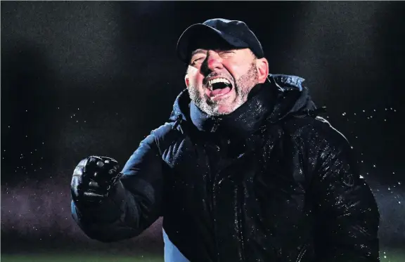  ?? Phil Mingo/PPAUK ?? Manager Gary Johnson celebrates after one of Torquay United’s 12 wins from their 17 National League games played so far this season