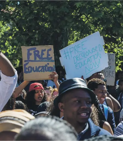  ??  ?? University of Cape Town students during a protest in 2016. President Jacob Zuma announced fee-free university education in December