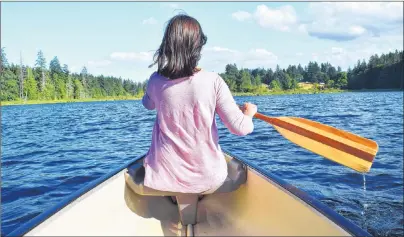  ?? STEVE MACNAULL PHOTO ?? Canoeing on Bullock Lake in front of The Cottages on Salt Spring Island.