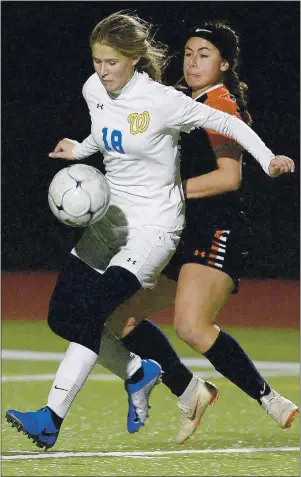  ?? JOEL ROSENBAUM – THE REPORTER ?? Will C. Wood junior soccer standout Taylor Ford (front) stayed in shape for both soccer and volleyball. She hopes to play both in the compressed high school sports season.