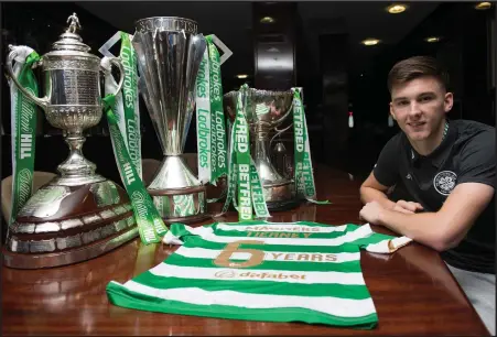  ??  ?? Celtic’s Kieran Tierney signed a new deal on Monday night to stay at Celtic until 2023 during the week, but should he stay put that long?