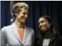  ?? MATT SLOCUM - THE AP ?? Accuser Andrea Constand, left, reacts at a news conference with prosecutor Kristen Feden after Bill Cosby was sentenced to three-to 10-years for sexual assault Tuesday, Sept. 25, in Norristown.