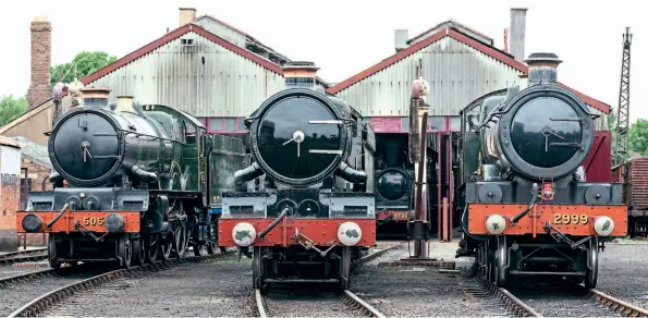  ?? ?? Magnificen­t three GWR 4-6-0s outside Didcot shed on August 30. Left to right are No. 5051 Earl Bathurst, No. 4079 Pendennis Castle and No.2999 Lady of Legend. Behind them is GWR pannier tank No. 3738.