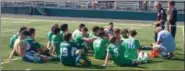  ?? CHRIS LILLSTRUNG — THE NEWS-HERALD ?? Mayfield coach Sean McNamara talks to his side after a 6-1 win Oct. 14 at Nordonia.