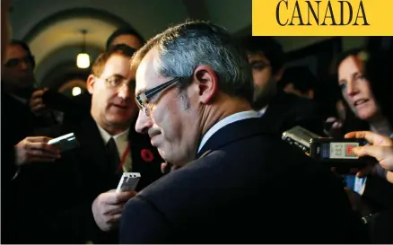  ?? CHRIS ROUSSAKIS / QMI AGENCY ?? Conservati­ve MP Tony Clement faces members of the media after caucus in Ottawa in November 2010.
