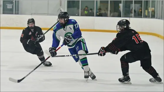  ?? STEVEN MAH/SOUTHWEST BOOSTER FILE PHOTO ?? Kyle’s Rylan Williams (centre) was drafted by the Lethbridge Hurricanes in the 2020 WHL Bantam Draft.