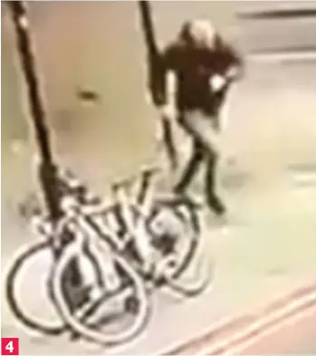  ??  ?? Another CCTV camera captures the terrified man dashing away to safety 4