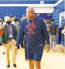  ?? MATT ROURKE/AP ?? Philadelph­ia 76ers coach Doc Rivers walks away after speaking with the media after practice Tuesday in Camden, New Jersey.