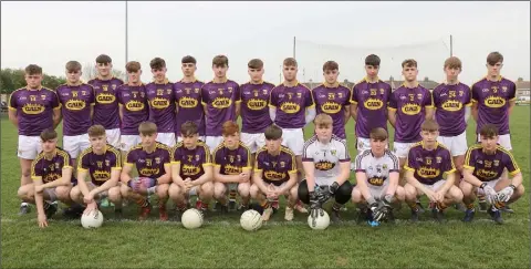  ??  ?? The Wexford squad prior to their narrow loss to Offaly in Enniscorth­y on Tuesday.