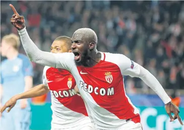  ?? EPA ?? Monaco’s Tiemoue Bakayoko celebrates scoring a goal against Manchester City.