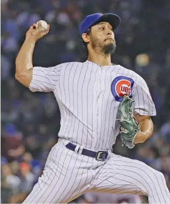  ?? GETTY IMAGES ?? Cubs starter Yu Darvish allowed three runs in the first inning Tuesday against the Reds but yielded only three other baserunner­s in his seven-inning outing. He struck out 13 and walked one.