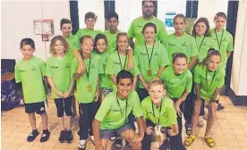 ?? Photo / Supplied ?? The Whanganui Swim Team juniors (from back left) Thomas Gowan, Regan Hanna, Allan Thongskul, Coach Andy McLay, Sophie Bell, Brooke McGinnis, Piper Whiteman, (middle) Ihaia Cooper, Caralie Hanna, Sophie YoungWilso­n, Sophie Trott, Emily Corcoran, Bridget Trott, Aria Bannister, Anya Carlson, (front) Eli Abraham and Hamish Cranstone, all produced personal bests at Wellington All Stars national carnival.