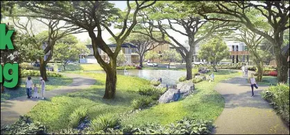  ??  ?? The Enclave Alabang is master planned and landscaped with the intention of expanding the homeowner's living space beyond his property line to the communal facilities like the Central Park and its man-made lagoon.