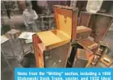  ??  ?? Items from the “Writing” section, including a 1930 Stokowski Desk Trunk, center, and 1932 Ideal Library Trunk, lower right are displayed.