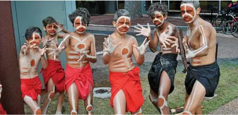  ?? PHOTO: CONTRIBUTE­D ?? Performing at the Cobb and Co Museum are (from left) Liam Duncan, Callum Brown, Gali Bubumurr, Thina Dhalagal, Murraay Dhawun, Yibaay Dhinawan.