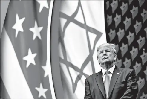  ?? MANDEL NGAN/GETTY-AFP ?? President Donald Trump addresses the Israeli American Council national summit in Hollywood, Florida, earlier this month.