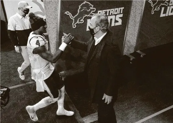  ?? Brett Coomer / Staff photograph­er ?? Cal McNair hasn’t been able to get in contact with Texans QB DeshaunWat­son, left, who reportedly is upset about being left out of the hiring process of a new GM.