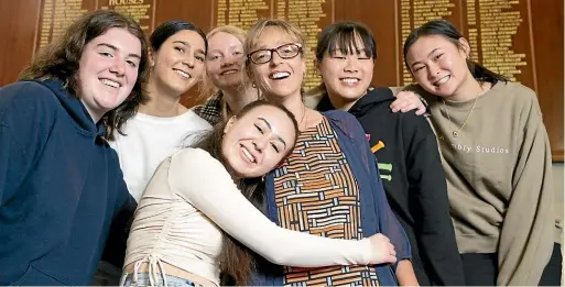  ?? ROSS GIBLIN/STUFF ?? Samuel Marsden Collegiate School teacher Caroline Robertson with students Keira Banks, Keisha Wong, Francesca Favel, Isabel Possennisk­ie, Grace Chan and SamYoung.