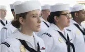  ??  ?? Sailors at Naval Support Facility Deveselu, Romania, stand in formation for a dress white uniform inspection on May 1, 2018 .