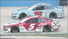  ?? MARK HUMPHREY — THE ASSOCIATED PRESS ?? Winning driver Kyle Larson (5) passes BJ McLeod (78) in the final laps at Nashville Superspeed­way for another NASCAR Cup Series victory Sunday.