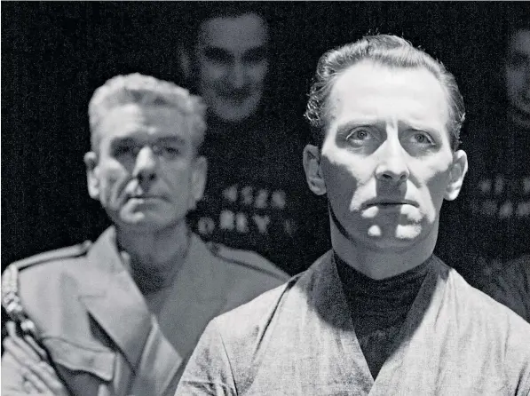  ?? ?? ‘Grim, frightenin­g and at times shocking’: André Morell and Peter Cushing in the 1954 teleplay, main; George Orwell, above right; John Hurt in the 1984 film version