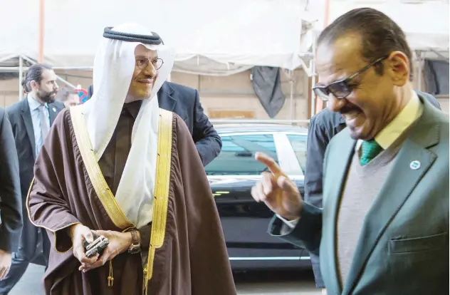  ?? Agence France-presse ?? Prince Abdulaziz Bin Salman Al Saud (left) arrives for the 178th Opec meeting in Vienna on Thursday.