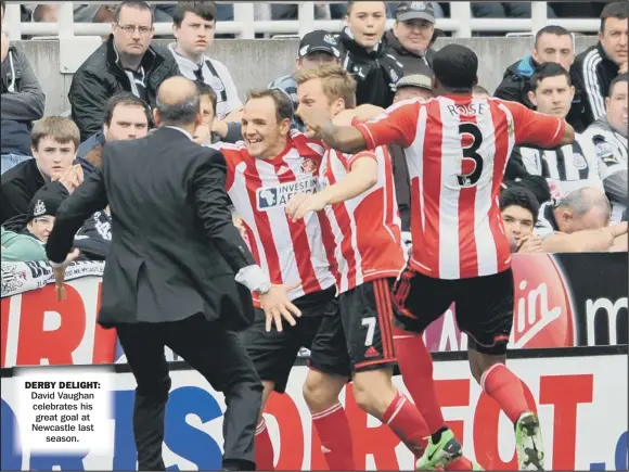  ??  ?? DERBY DELIGHT: David Vaughan celebrates his great goal at Newcastle last
season.