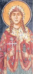  ??  ?? Die heilige Barbara. Byzantinis­ches Fresko aus dem 15. Jahrhunder­t.