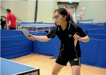  ?? LUZ ZUNIGA/STUFF ?? Canterbury’s Avon Liu picked up four women’s titles at the South Island table tennis championsh­ips at Saxton Stadium.