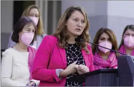  ?? RICH PEDRONCELL­I — THE ASSOCIATED PRESS ?? Assemblywo­man Buffy Wicks, D-Oakland, speaks at a news conference at the Capitol in Sacramento in 2022.