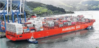  ?? PHOTO: STEPHEN JAQUIERY ?? Stuck in the middle . . . New Zealand exporters want to avoid having to choose between the US or China; pictured, the Maersk vessel Rio de Janiero coming alongside at Port Otago on its maiden visit last month.