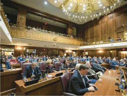  ?? JENNA WATSON/AP ?? Representa­tives take part in the first legislativ­e session of the year Jan. 9 at the Indiana Statehouse in Indianapol­is.