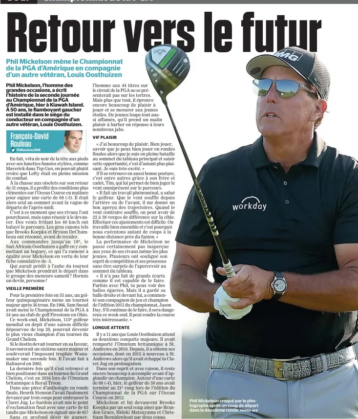  ?? PHOTO AFP ?? Phil Mickelson croqué par le photograph­e après un coup de départ dans la deuxième ronde.